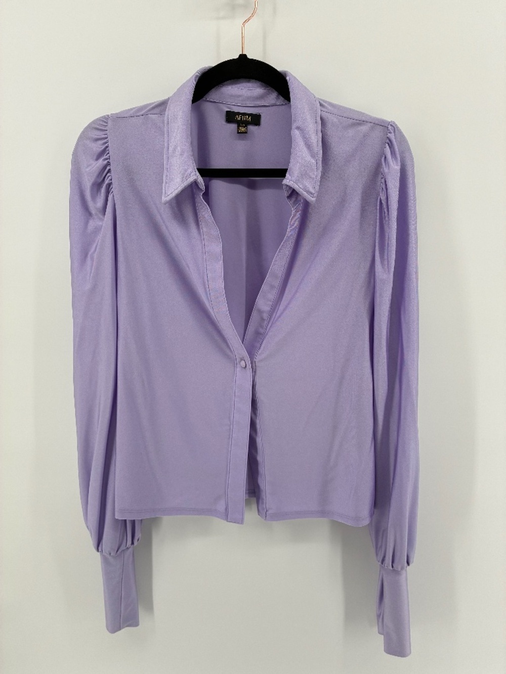 AFRM Purple Notched Collar Cropped Blouse